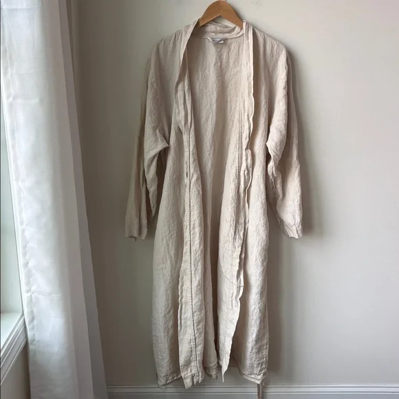 Parachute 100% Linen Robe in Natural Linen Color Pockets Tie Waist Size XL - Picture 4 of 11
